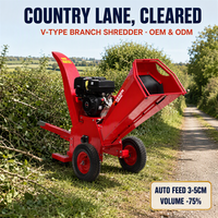 Broyeur de branches Kesen 15HP avec moteur Loncin 420cc à essence, capacité de broyage 120mm, mobile sur remorque, certifié CE, en acier soudé