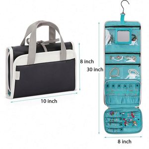 BSCI factory 2023 Wholesale Travel Portable Jewelry Organizer with <b>Mirror</b> <b>Roll</b> Foldable Necklaces Earring Jewelry Storage Bag - Product Image 2