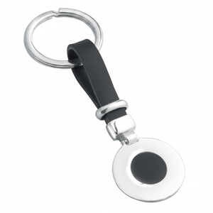 Porte-clés en argent 925 Gerbera, porte-clés en cuir, design rond, anneau en métal, sangle noire - Product Image 2