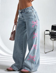 Novedad 2025 Para <span class=keywords><strong>Shein</strong></span>, Jeans Holgados de Pierna Recta con Bordado de Lazo, Explosión de Ventas Transfronteriza Estilo Europeo y Americano, Pantalones de Mezclilla Vintage Casuales - Product Image 6