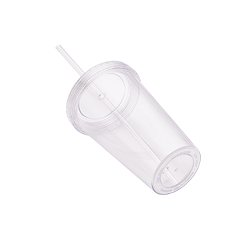 Прозрачный одностенный прозрачный пластиковый тумблер Translucsent 16 унций со съемной крышкой и соломинкой
