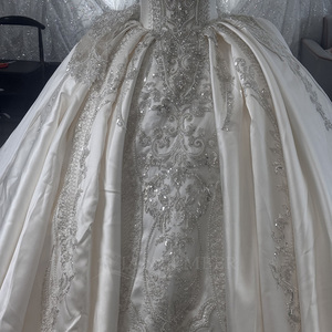 Wx388 Ivory Satin Wedding Dress Strapless Baroque <b>Silver</b> Beaded <b>Sequin</b> Ball Gown With Long Train Jancember - Product Image 6