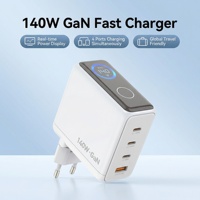 Chargeur mural USB-C universel 140W GaN Tech 4 ports PD 3.0 avec affichage pour ordinateurs portables et téléphones, prise EU