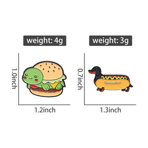 可爱汉堡龟珐琅别针卡通腊肠犬香肠獾香肠狗热狗食品胸针翻领徽章饰品礼物送给朋友 - Product Image 6
