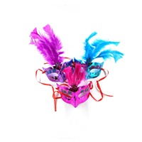 Masque vénitien demi-visage pour femme avec plumes et paillettes en PVC, idéal pour mariages, fêtes, Halloween et événements festifs