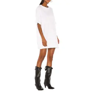 कस्टम थोक 100% कपास लंबी टी शर्ट महिला सफेद ढीले फिट आकस्मिक टी शर्ट पोशाक