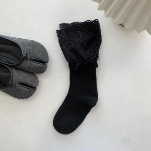 Lace <b>Socks</b> Women Mid Calf Elegant Black Solid Color <b>Polyester</b> Fiber Sweat Absorbing Youth 18 40 Years Old - Product Image 3