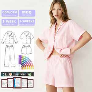 Wholesale Stripe <b>Print</b> Bamboo Pajamas Custom Loungewear Set Soft Pyjamas Set Woman Sleepwear Pajamas - Product Image 1