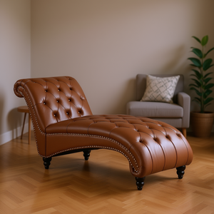 Chaise longue trapuntata senza braccioli in pelle, design tradizionale, gambe tornite, mobili per soggiorno - Product Image 2