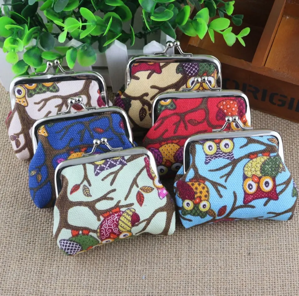 Hotting Selling 3 Lnches Cartoon Schattige Portemonnee Dames Canvas Uil Zero Bag Kinderen Dieren Portefeuilles Met Metalen Gesp