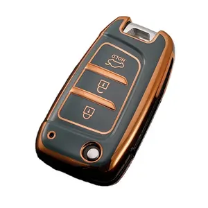 Casing penutup kunci Fob jarak jauh mobil TPU 3 tombol untuk Hyundai Solaris 2 Elantra i30 i35 i40 Tucson 2015 2016 2017