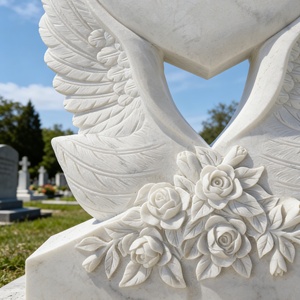 Изготовленные на заказ большие надгробия из гранита и мрамора с резьбой в виде крыльев и сердец для кладбищ - Product Image 5