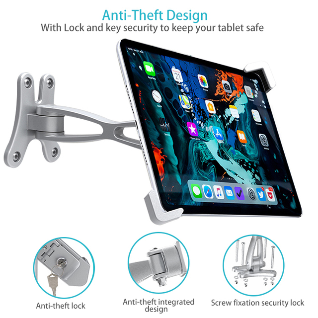 Secure Wall-Mounted Tablet Stand with Lock, Ideal for Yoga Classes and Educational Use