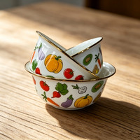 Grote capaciteit keuken gepersonaliseerde modieuze nostalgische metalen fruit schaal emaille kom met gouden rand (3L 4.5L 6L 24cm 28cm 32cm)