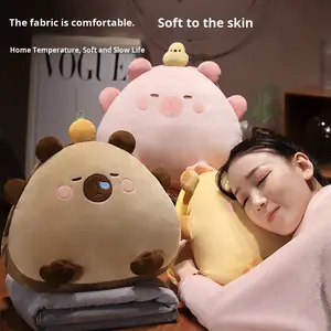 Bantal dan Selimut Kapibara 2 in 1 Set Boneka Hewan Bantal Sofa Dekorasi Kursi Kantor Bantal Duduk Hadiah Lucu - Product Image 4