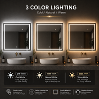 Miroir de salle de bain rectangulaire intelligent à LED avec éclairage avant et arrière, gradation progressive, 3 températures de couleur, anti-buée