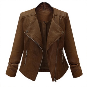 New Winter Regular Basic Pu <b>Jacket</b> <b>Women</b> Causal <b>Zipper</b> Slim Fit Faux Leather Motorcycle <b>Jacket</b> Reversible Solid - Product Image 2