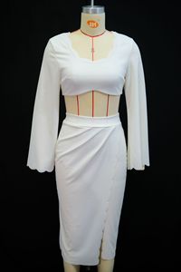 Nuevo Conjunto de Falda y Top Corto de Color Sólido para Otoño, Manga Larga, Abertura Lateral, Ajustado al Cuerpo, para Mujer - Product Image 4