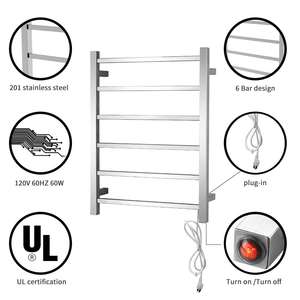 Toalleros calefactables para toallas, barras cuadradas, Toalleros de <span class=keywords><strong>acero</strong></span> <span class=keywords><strong>inoxidable</strong></span> para baño (cromo pulido) - Product Image 3