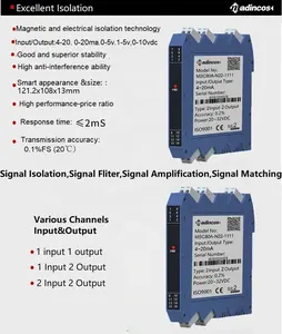 MSC80A:0.15% High Accuracy DIN Rail Mounted 2KV Isolated 0-20ma/0-5V/0-10V/1-5V/4-20ma Analog Signal Isolator Converter In 24VDC