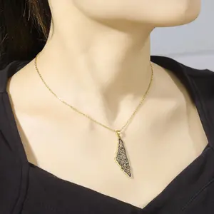 Stainless Steel 18K Gold Rose Gold Plated Black Palestine Mosque Map Link Chain Necklace Islam Muslim Flag Pendant Necklace