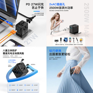 OULiYO Mini GaN 27W PD Travel <b>Adapter</b> 2 USB-C Ports Universal Fast Charging <b>Plug</b> For International Travel - Product Image 1