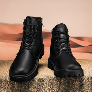 Bottes montantes polyvalentes pour hommes, style britannique, antidérapantes, imperméables, à semelle épaisse, rehaussantes, simples, en PU artificiel, pour le travail - Product Image 3