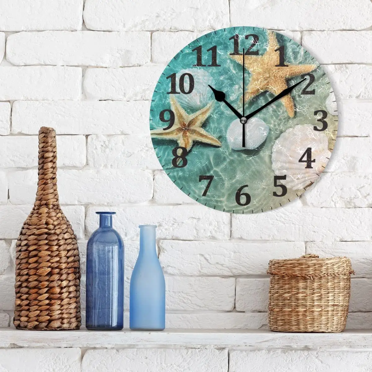 Reloj de pared de cristal con estampado de reloj, forma redonda, arte vítreo, cuarzo, estilo de sala de estar, decoración Digital de una sola cara para habitación, estética