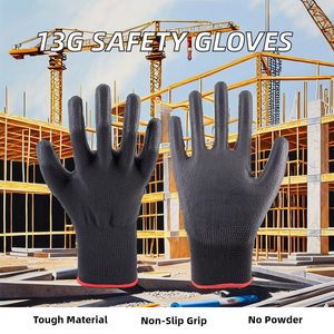 Mỏng 13G Màu Đen Polyester PU Kết Thúc Tráng Găng Tay Xây Dựng Làm Việc Găng Tay Mục Đích Chung Găng Tay An Toàn - Product Image 2