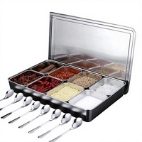 Boîte à assaisonnements rectangulaire multi-compartiments en acier inoxydable de style japonais avec rangement intégré pour poudre de glace, conception de cuisine professionnelle