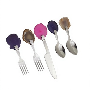 Party Resin & Wood Handle Stainless Steel Silver Plated 5-Piece Flatware Cutlery Set - Product Image 2