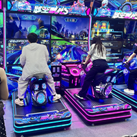 Machine de jeu d'arcade de course de moto à double écran style néon, simulateur Moto GP à monnayeur pour 2 joueurs, idéal pour centre commercial