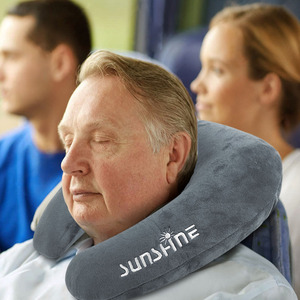 Inflatable U Shape Travel <b>Pillow</b> 28x26x14cm Polyester <b>Neck</b> Support With Embroidery Design For Portable Use - Product Image 2