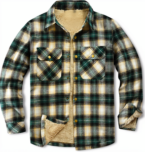 Wholesale Men's Wool Lined Heart-shaped <b>Flannel</b> Bomber <b>Jacket</b> Long Sleeved Zipper Closure Breathable Nylon Loose Fit Streetwear - Product Image 1