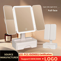 Foldable LED Makeup Mirror with Lights Desktop Magnifying Vanity Mirror Plastic Frame for Home Dormitory Travel
