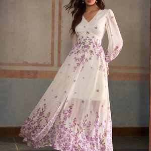 V Neck Lace Boho <strong>Dress</strong> Flowy Fall Wedding Party Guest <strong>Dresses</strong> Long Sleeve Maxi White <strong>Dresses</strong> for Woman Elegant - Product Image 3