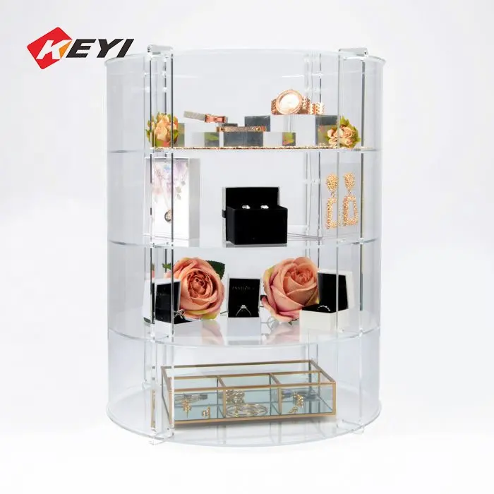 jewelry clear acrylic circular display cabinet counter top acrylic box for rings /earrings /bracelet display stand