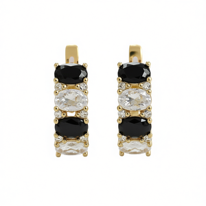 Boucles d'oreilles en or et diamants E2319, coupe ovale, couleur G naturelle, bijoux classiques pour femmes, à porter tous les jours - Product Image 1