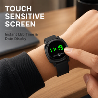 Jam Tangan LED Layar Sentuh 6 Warna Jam Tangan Digital Persegi Tampilan Tanggal dan Waktu Tali TPE Ramah Kulit Jam Tangan Kasual