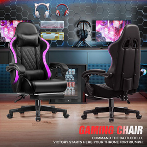 Silla <span class=keywords><strong>de</strong></span> Juego Ergonómica con Luces RGB, <span class=keywords><strong>de</strong></span> Alta Gama, Resistente, Cómoda, Giratoria 360°, <span class=keywords><strong>para</strong></span> <span class=keywords><strong>Adultos</strong></span>, con Reposapiés - Product Image 2