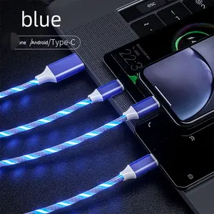 Noel hediyesi 3 in 1 LED Glow akan şarj usb led kablo mikro USB tip C 8 Pin şarj