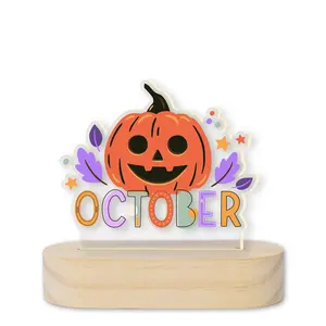 Halloween Houten Bord Decor Led Verlichting October Heksen Gloeien Hout Ambachten Houten Wandborden