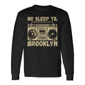 No Sleep Til Brooklyn Retro Boombox T-shirt à manches longues avec motif musical vintage - Product Image 1