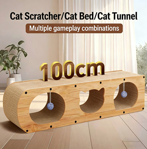 Túnel para Gatos con Rascador Integrado, Juguete Modular de Madera de Gran Longitud para Gatos, Color Natural, Estilo Moderno - Product Image 4