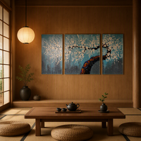 Peinture à l'huile sur toile 3 pièces, motif floral de prunier bleu moderne, peinte à la main, épaisse, pour décoration murale de la maison, tableau à suspendre
