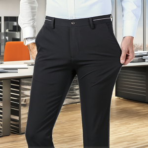 ANSZKTN-Pantalones informales de negocios para hombre, tejido de color, cintura media, cierre con botones - Product Image 2