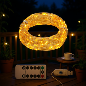 Guirnaldas de luces LED, 300 LED blancos cálidos, cable de cobre de 98,4 pies con control remoto para uso en interiores y exteriores - Product Image 2