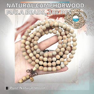 Perles de prière Mala en bois de camphre chinois naturel, 108 pièces, certifiées par un tiers, boîte Jewelrytopia, fabriquées en Chine, modèle - Product Image 2