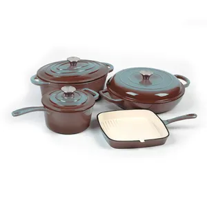 New-launched Light Yellow Cast Iron Food Casserole Pot Non Stick Enamel Coating Cookware Sets