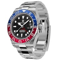 Montre mécanique tendance pour homme PAGANI DESIGN Bethany, GMT, double fuseau horaire, calendrier lumineux, bracelet en caoutchouc, cadran à aiguilles, vente en gros